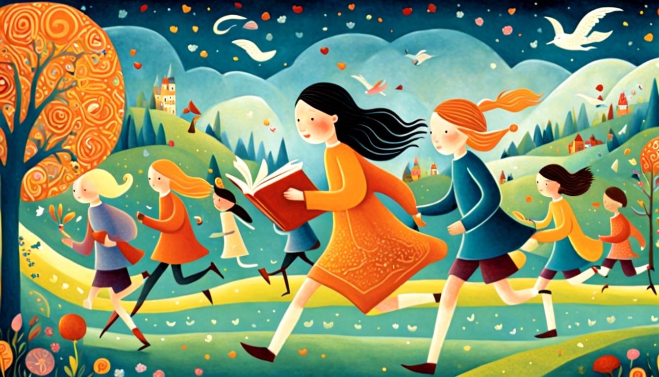 People Reading Books on a Whimsical Track