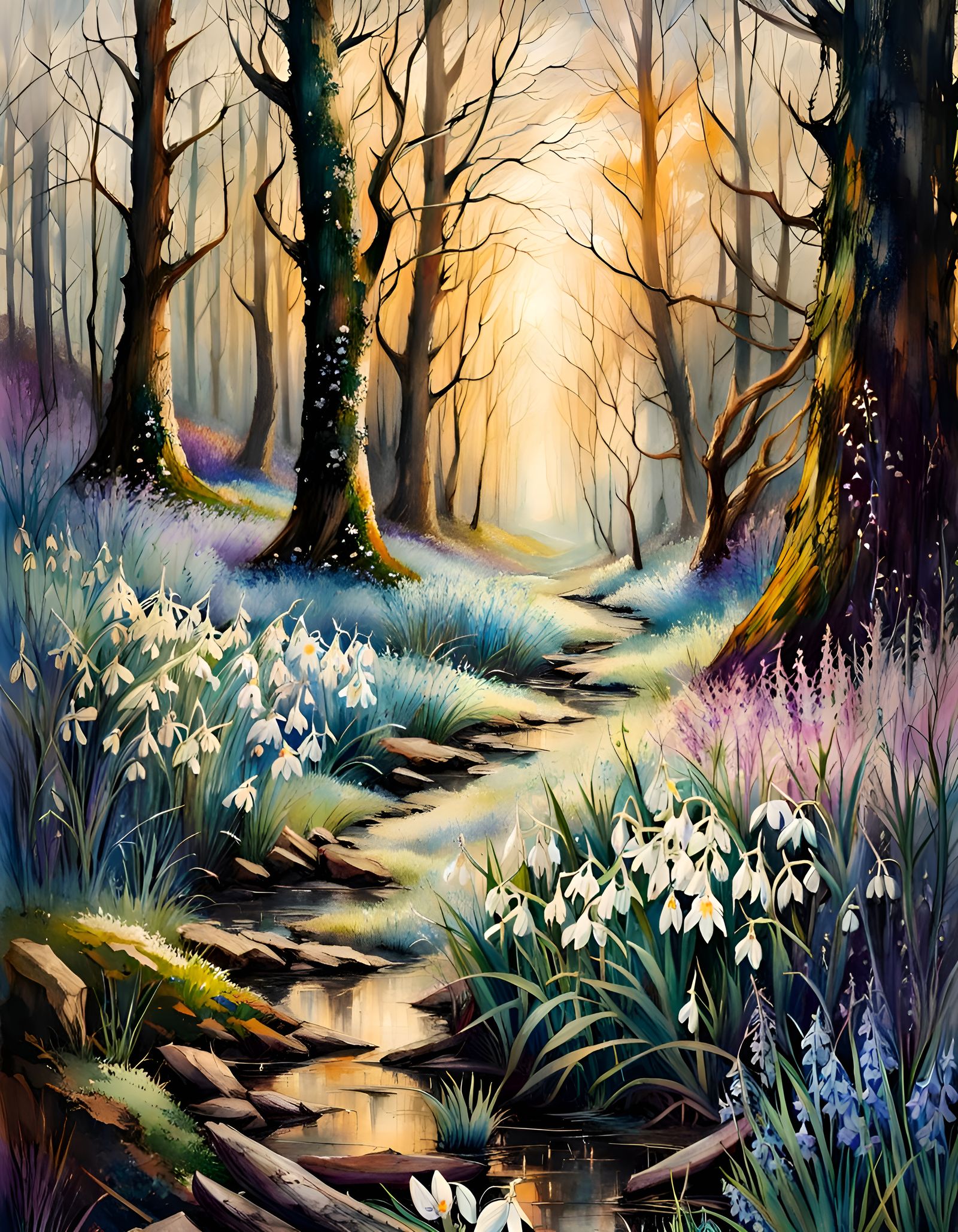 Forest Floor Spring Flowers Watercolor Art