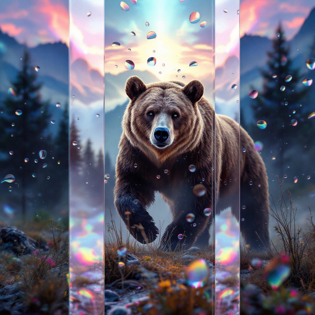 Brown Bear in Smoky Mountains: Refracted Triptych