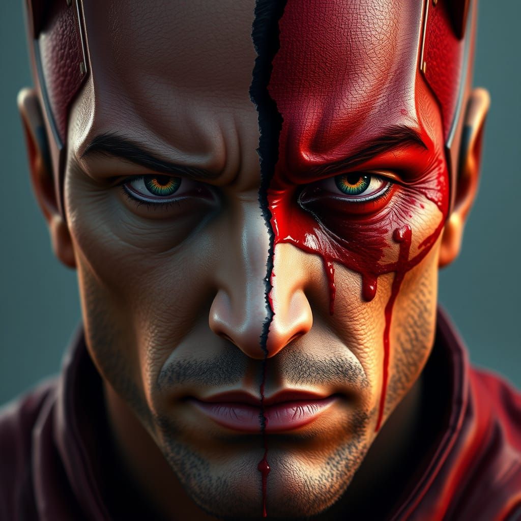 Bisected Daredevil with Blood-Stained Visage