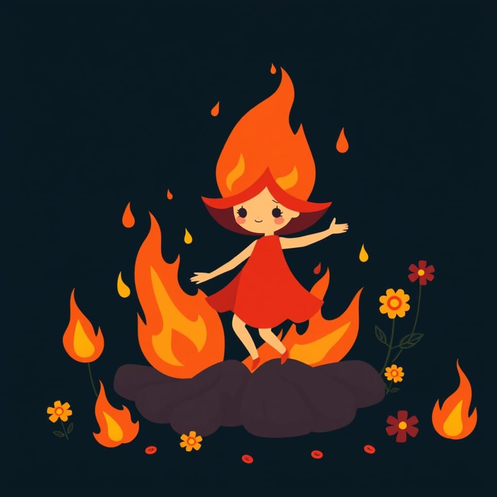 Whimsical Fire Sprite Dances in Campfire