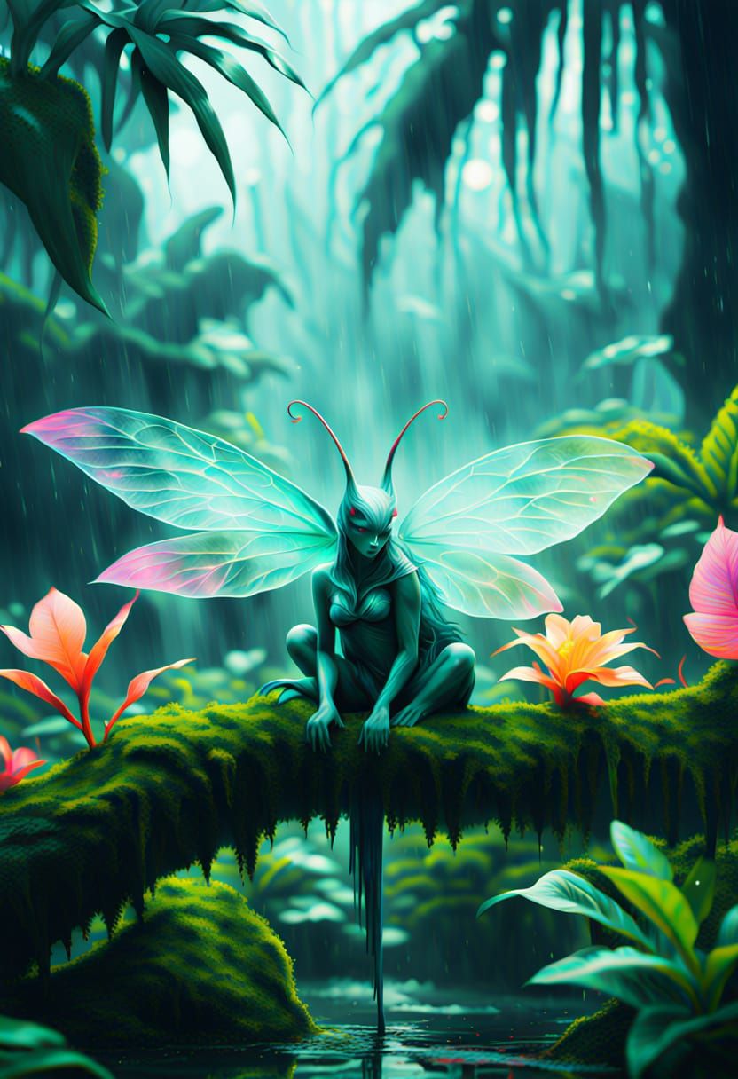 Rainforest Creature in Neon Cyberpunk Mysticism