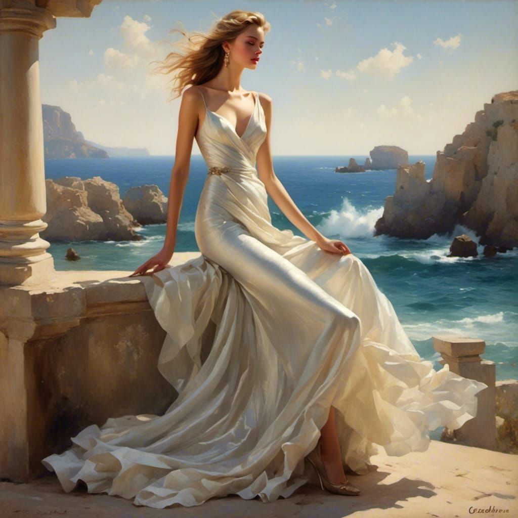 Beautiful Woman in Flowing Gown Portrait