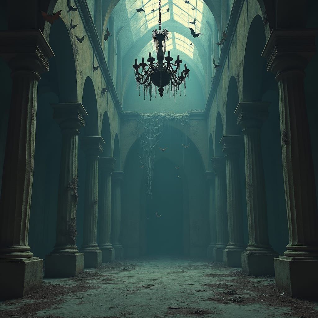 Decaying Mansion with Bats in Gothic Futurism