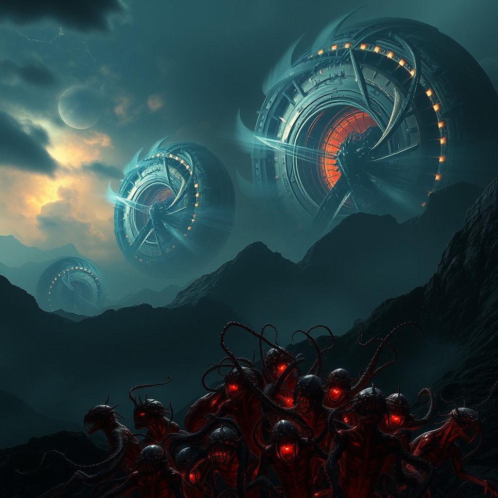 Chaotic Alien World with Warp Gates and Creatures