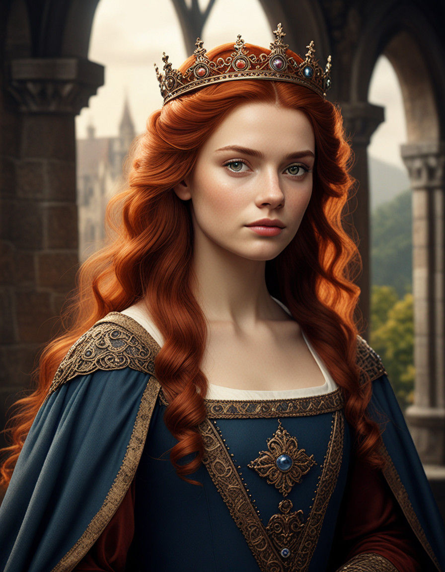 Medieval Portrait of a Regal Queen with Auburn Hair