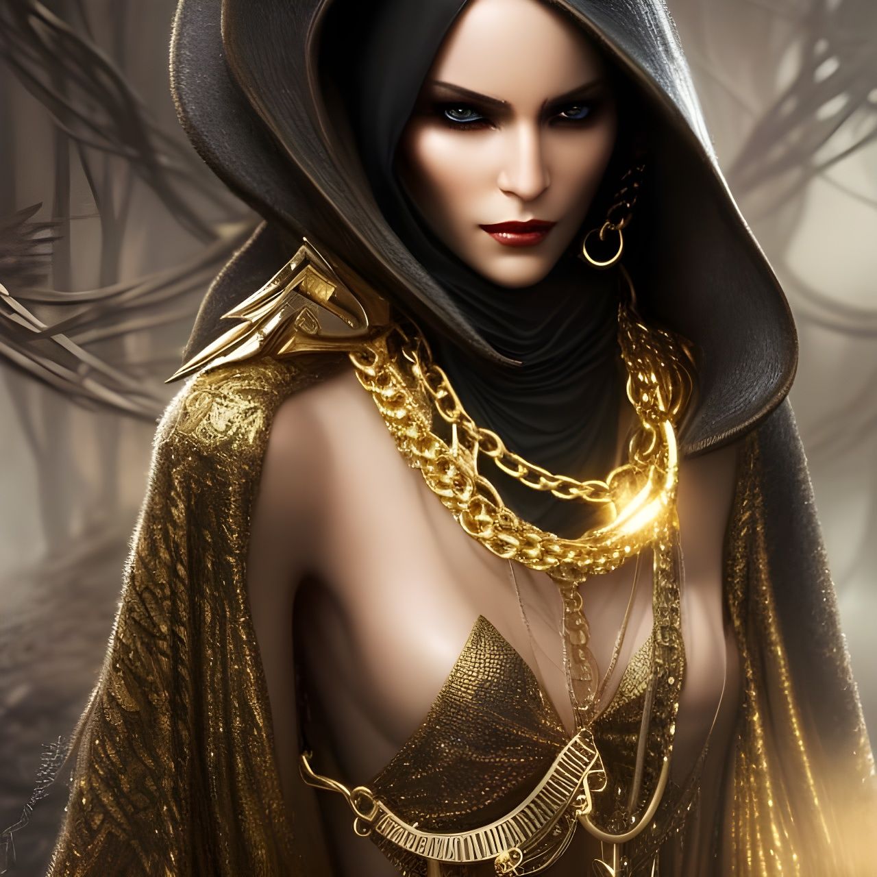 Hooded Thief Displays Stolen Jewels: Digital Art
