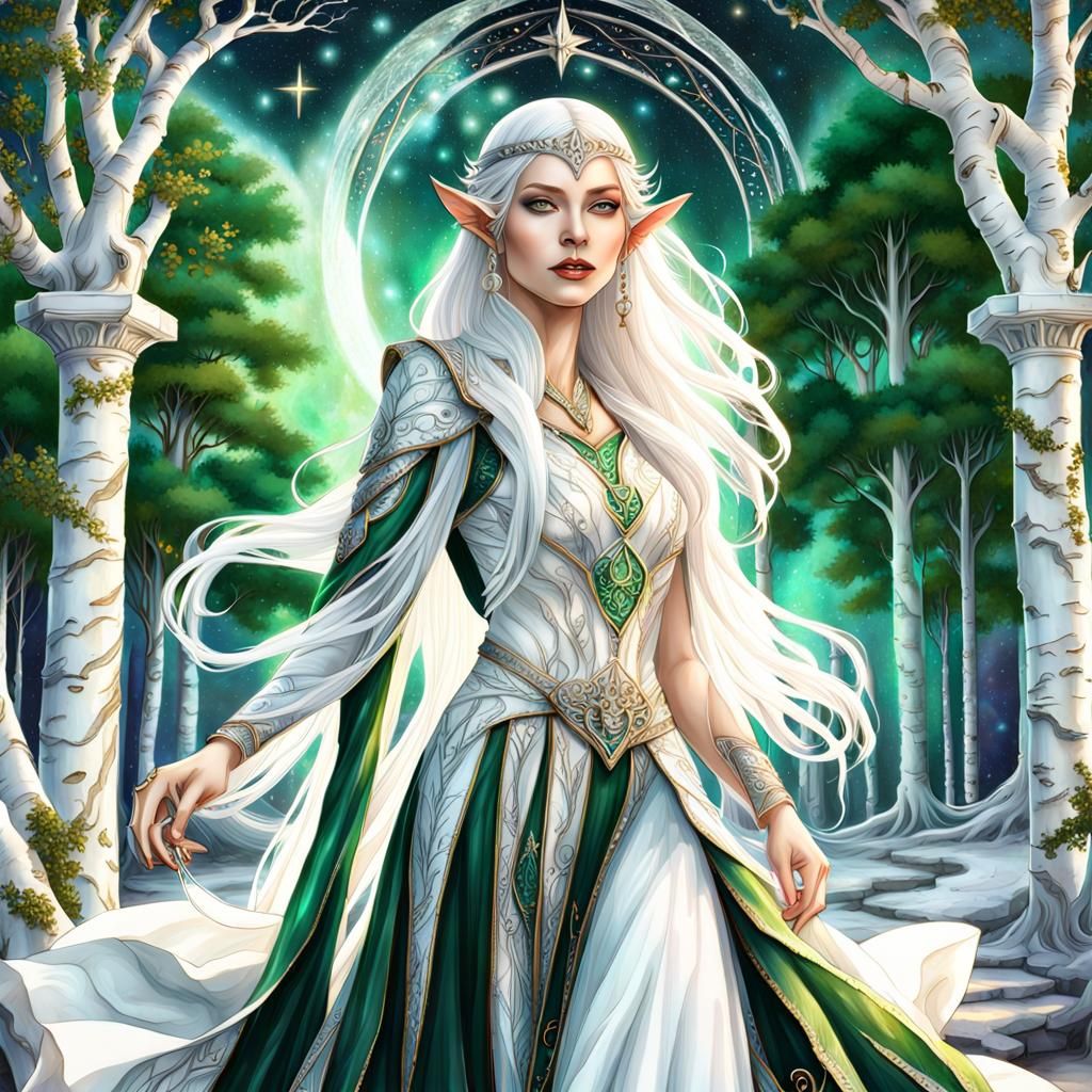 Majestic Elven Woman in a Crystal Hall