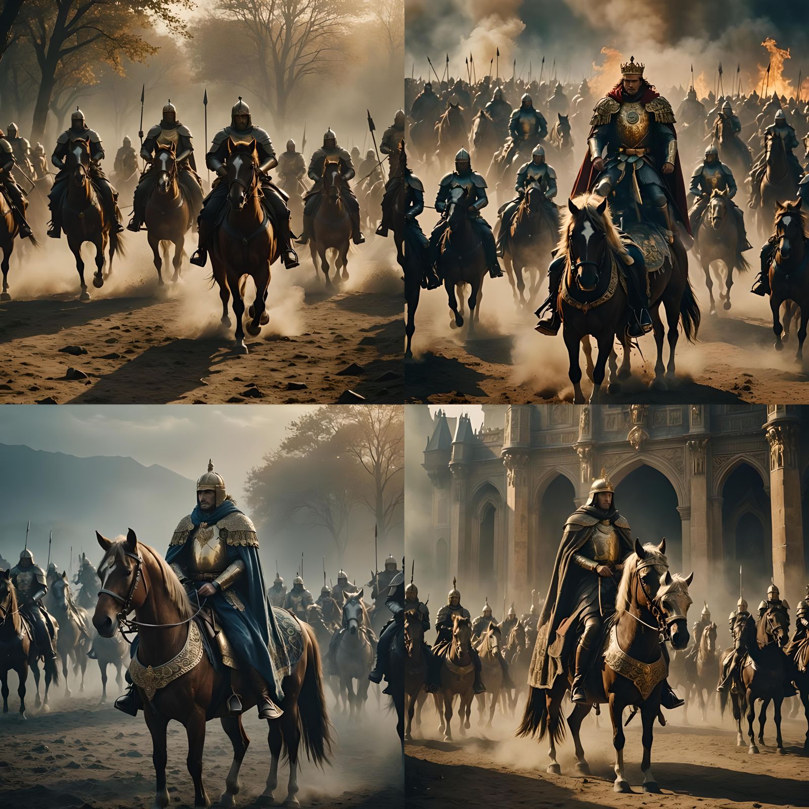 Epic King Riding to Battle: Cinematic Film Still