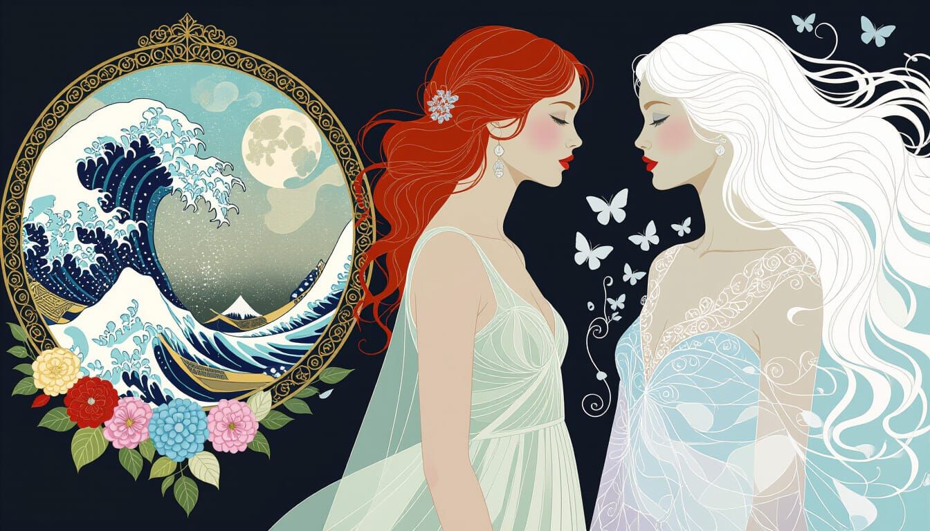 Floral Woman with Hologram in Art Nouveau Style