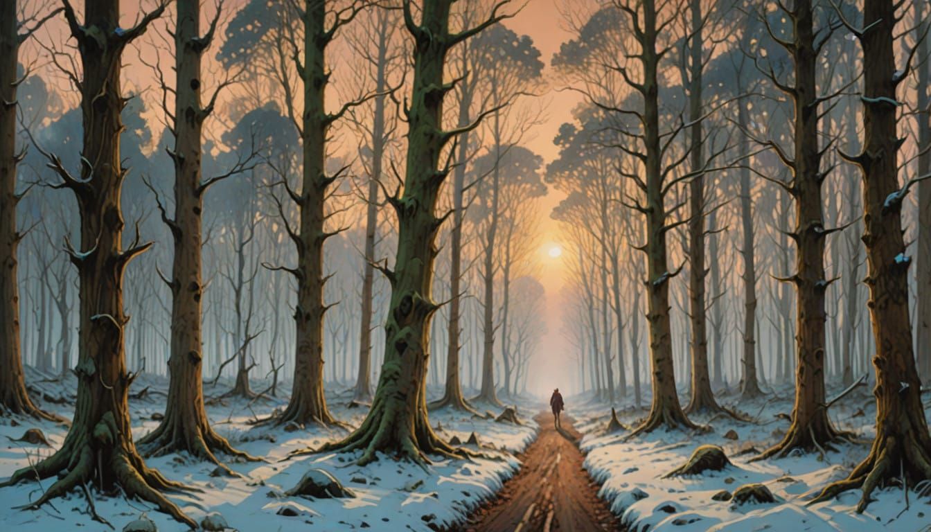 Winter Forest Cathedral in Vibrant Gouache