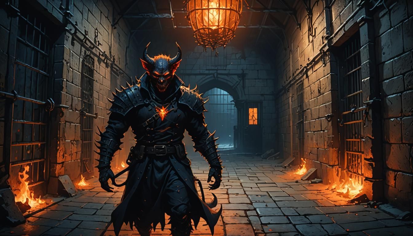 Small Devil in Prison Cell: Dark Fantasy Art