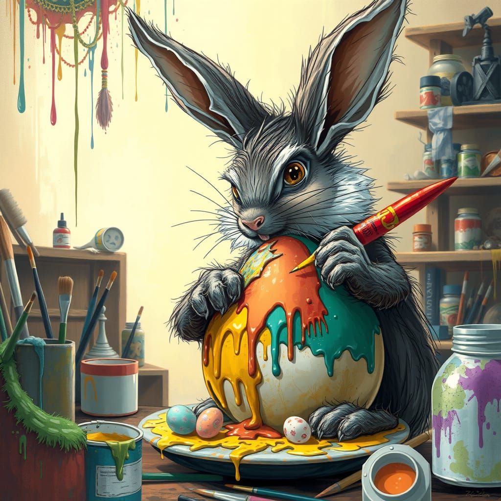 Easter Bunny Creates Masterpiece in a Whimsical Painting Wor...