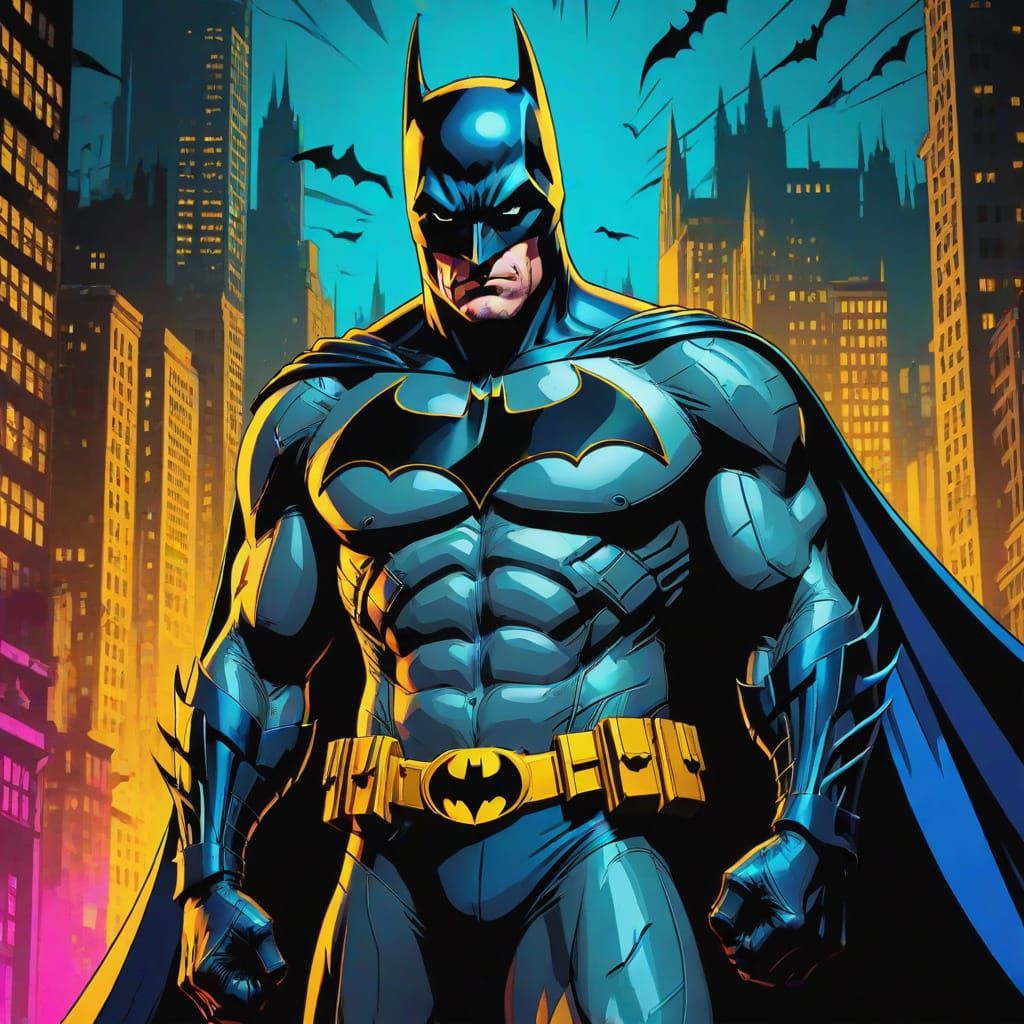 Batman in Gotham City Pop Art Style
