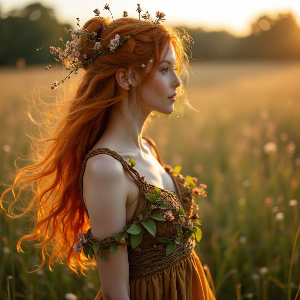 Lady of the Meadow in Photorealistic Landscape Art