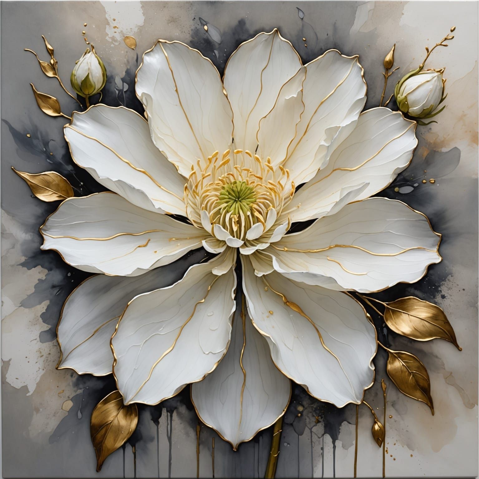 Delicate White Flower in Alcohol Ink