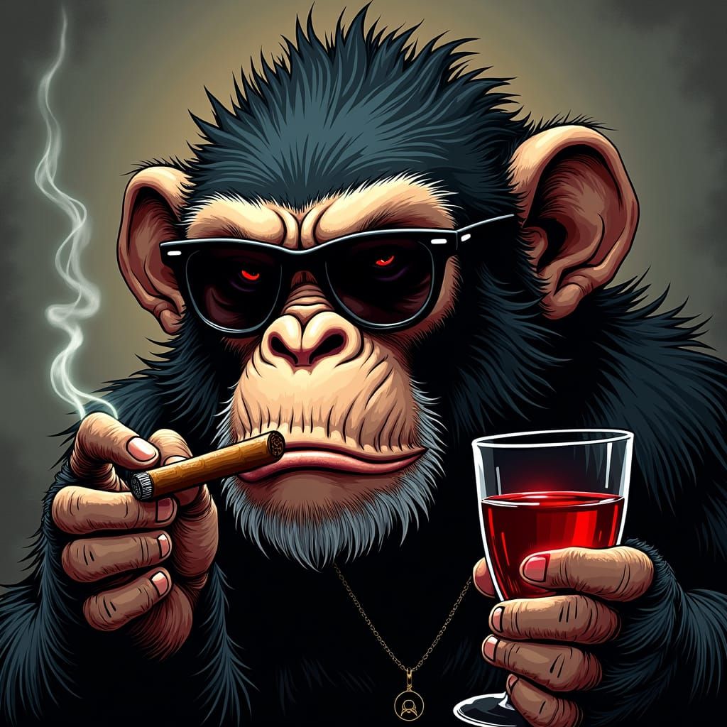 Menacing Monkey with Cigar in Noir Comic Style
