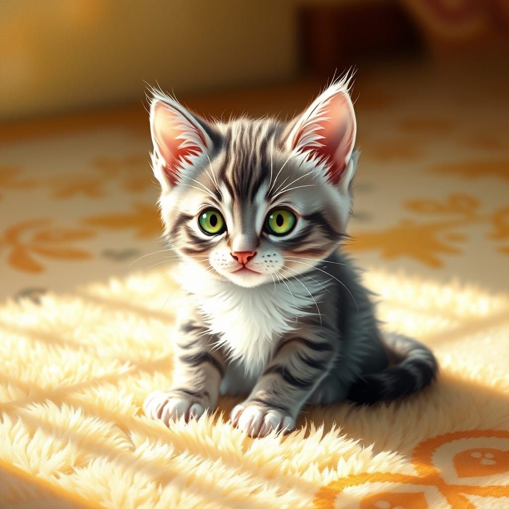 Whimsical Grey and White Kitten in a Sunbeam