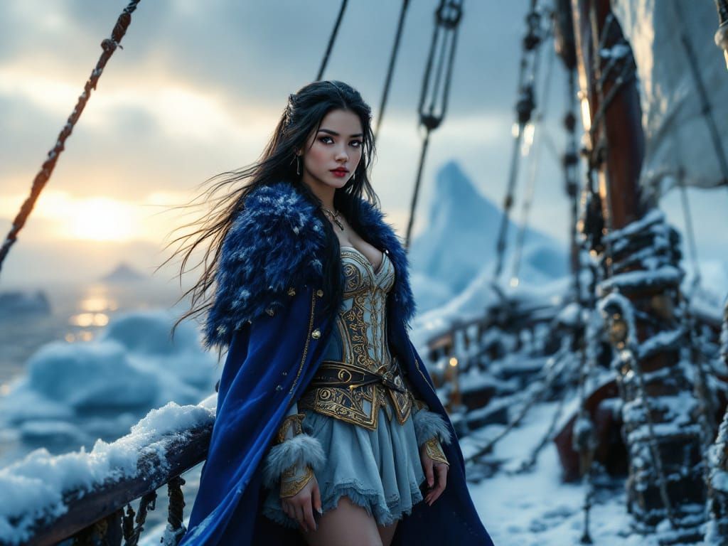 Filipina Sorceress on Black Pearl Deck in Winter