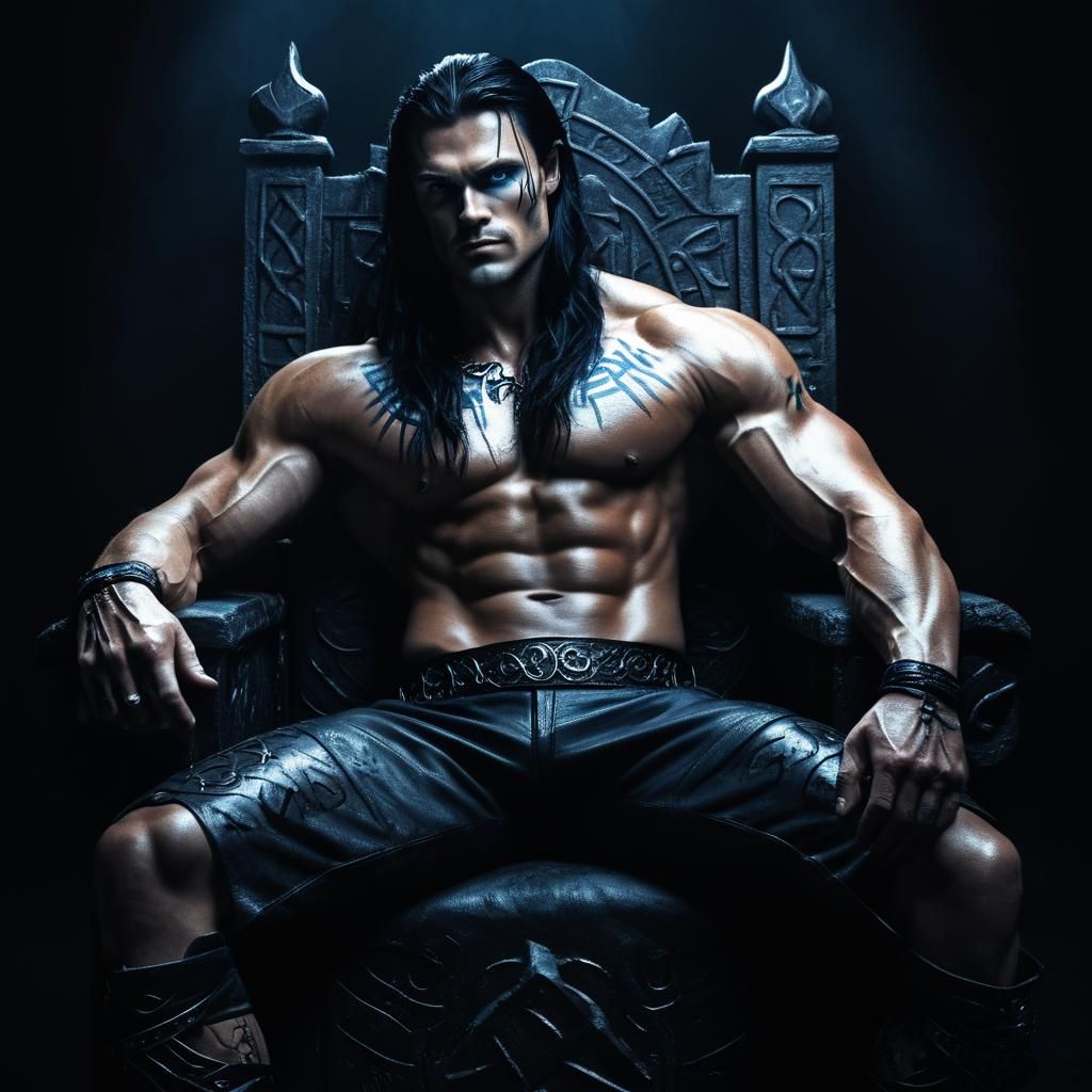 Nordic Vampire King on Throne, Dark Fantasy Portrait
