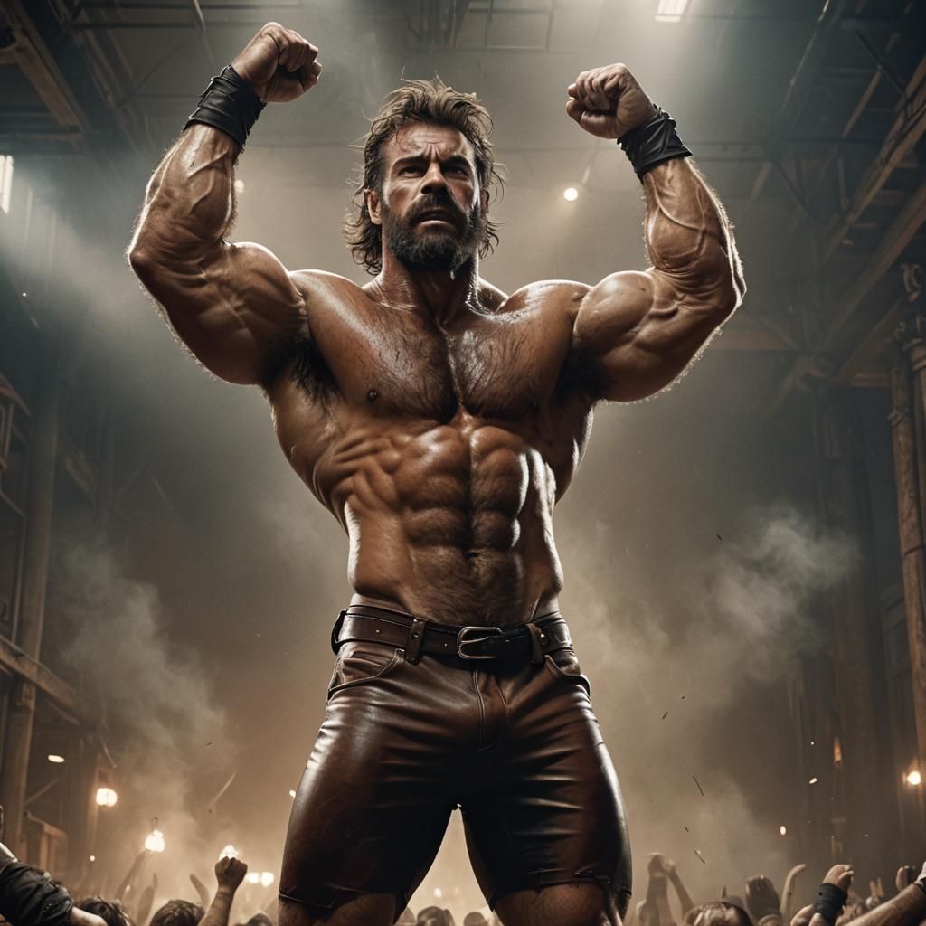 Detailed Digital Painting: Muscular Man in Leather