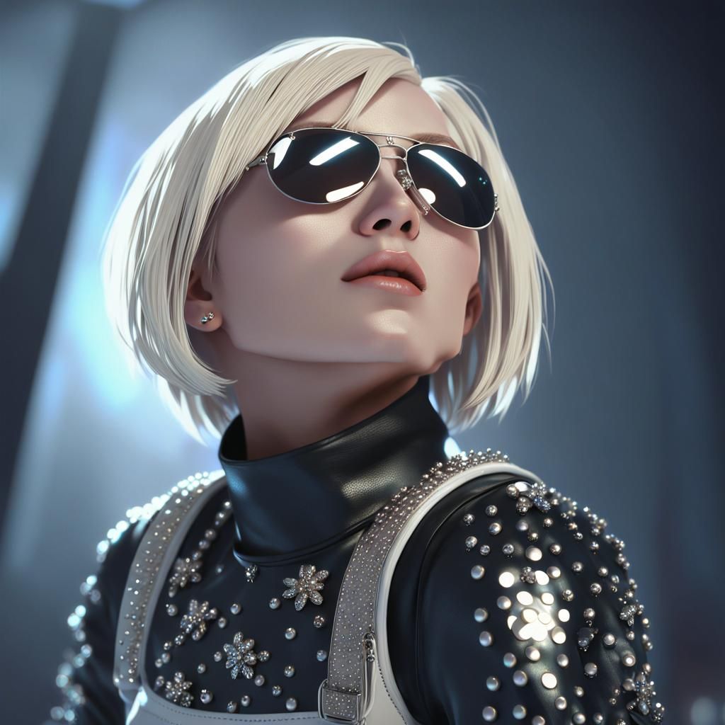 Confident Woman in White Leather Outfit: Anime Art