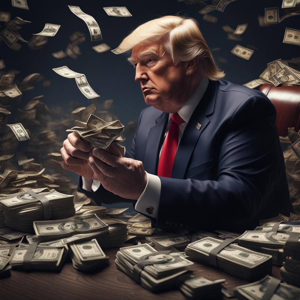 Donald Trump Counting Money in Detailed Matte Painting