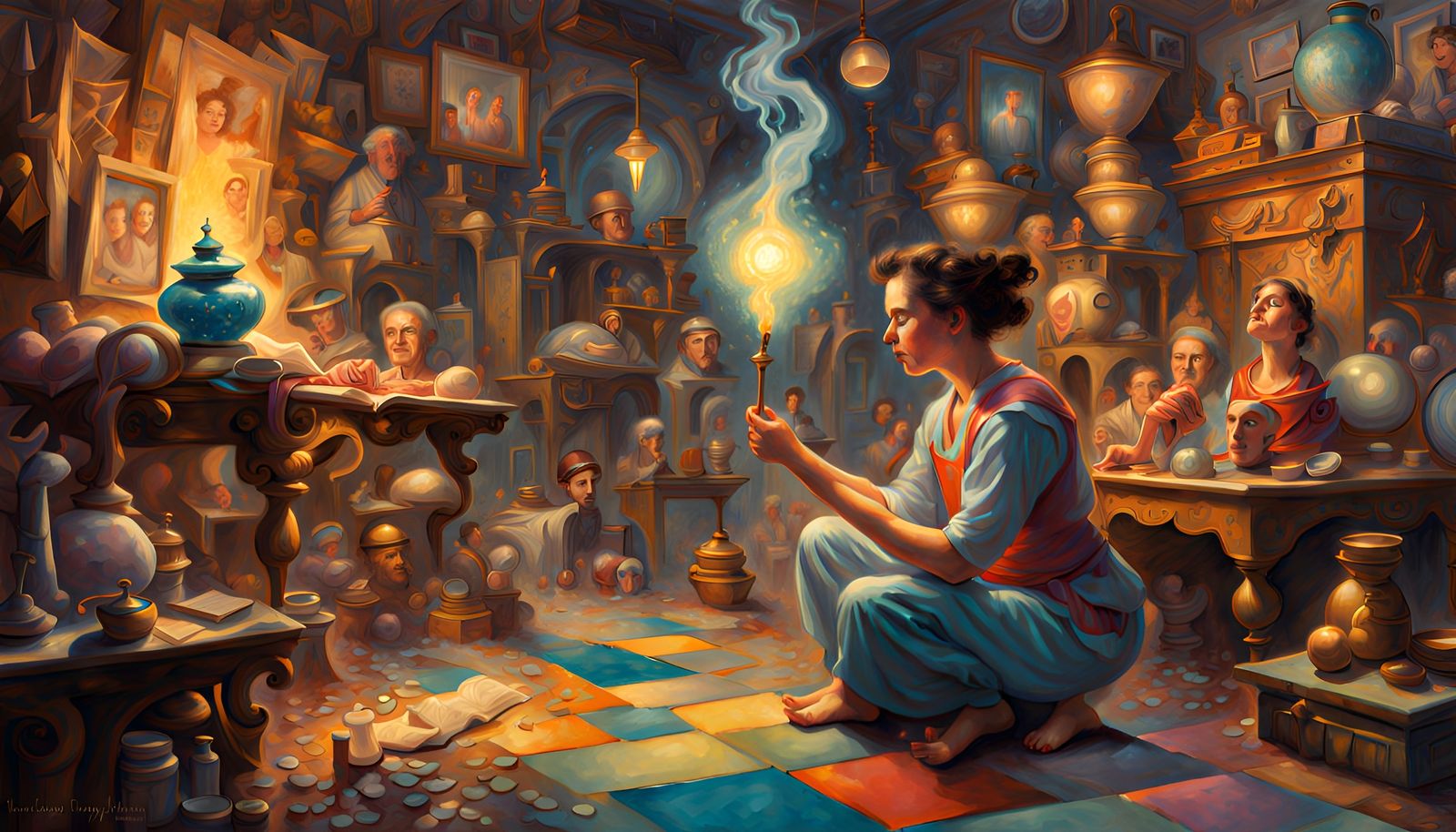 Genie Grants Three Wishes: Cubist Storybook Illustration