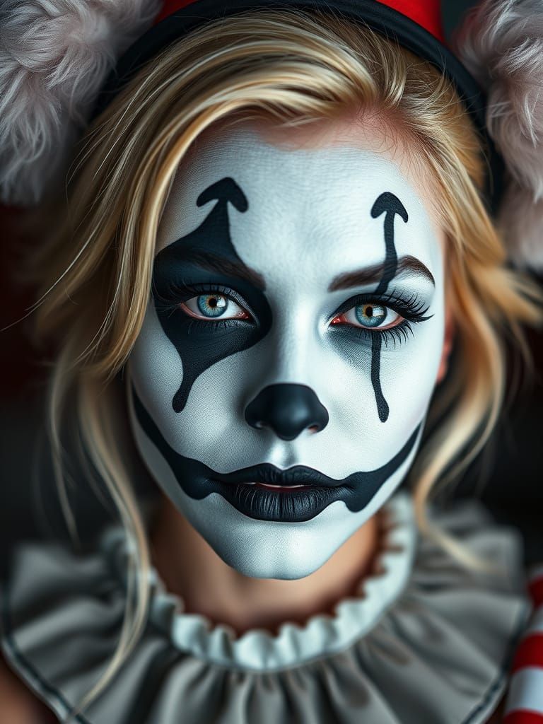 Vibrant Clown Portrait in Colorful Makeup