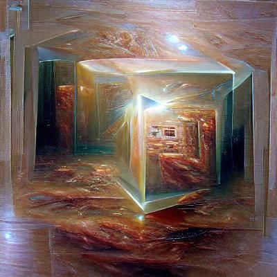10th Dimensional Square in Space, Realistic Oil Painting