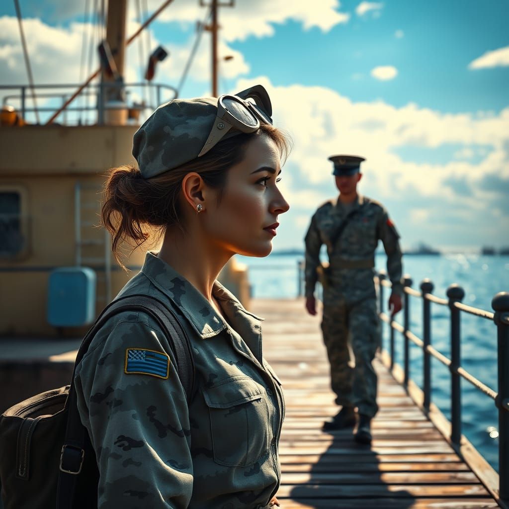 Military Spouse's Farewell: Hyperrealistic Emotional Seascap...