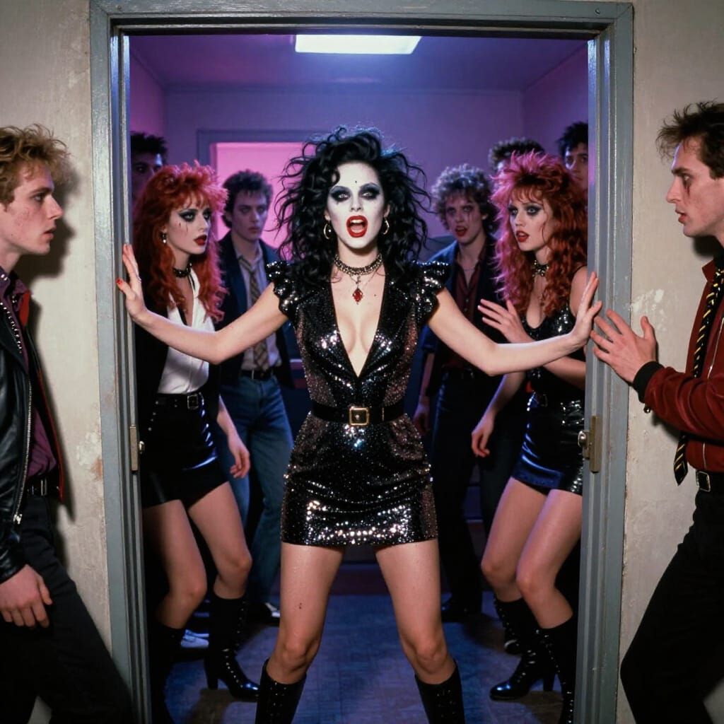 Goth Punk Party Portal with 80s Cinematic Style