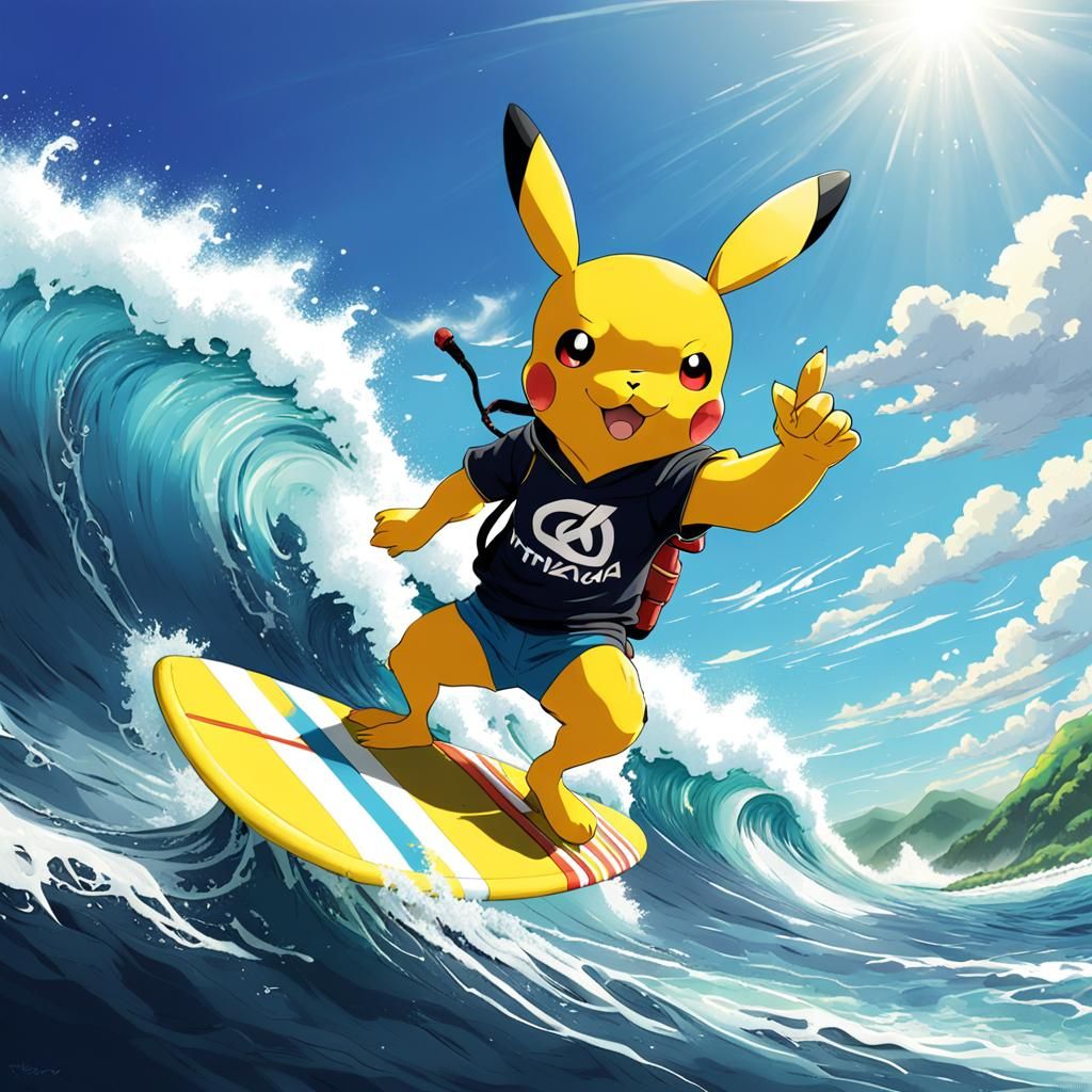 Pikachu Surfing: Anime Style on Kawagama Wave