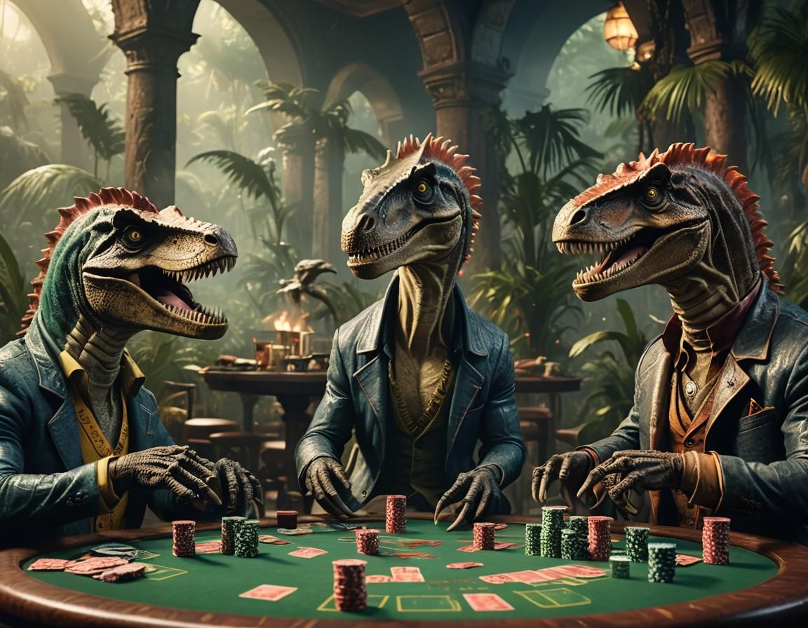 Dinosaurs Play Poker in a Rainforest Casino