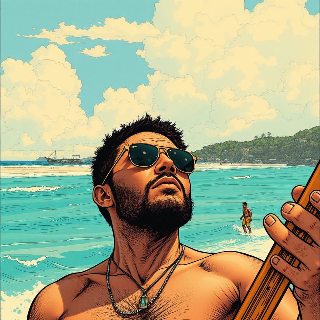 Brazilian Soccer Legend in Beachy Frank Frazetta Line Art