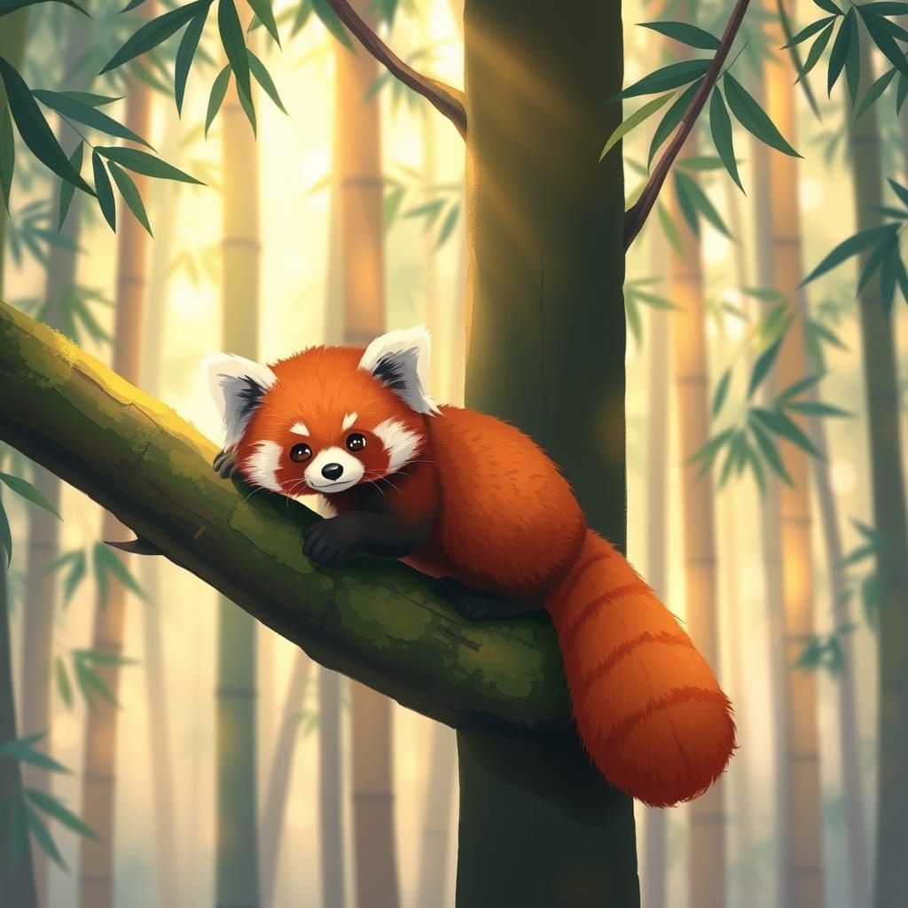 Cute Red Panda in Enchanted Bamboo Forest
