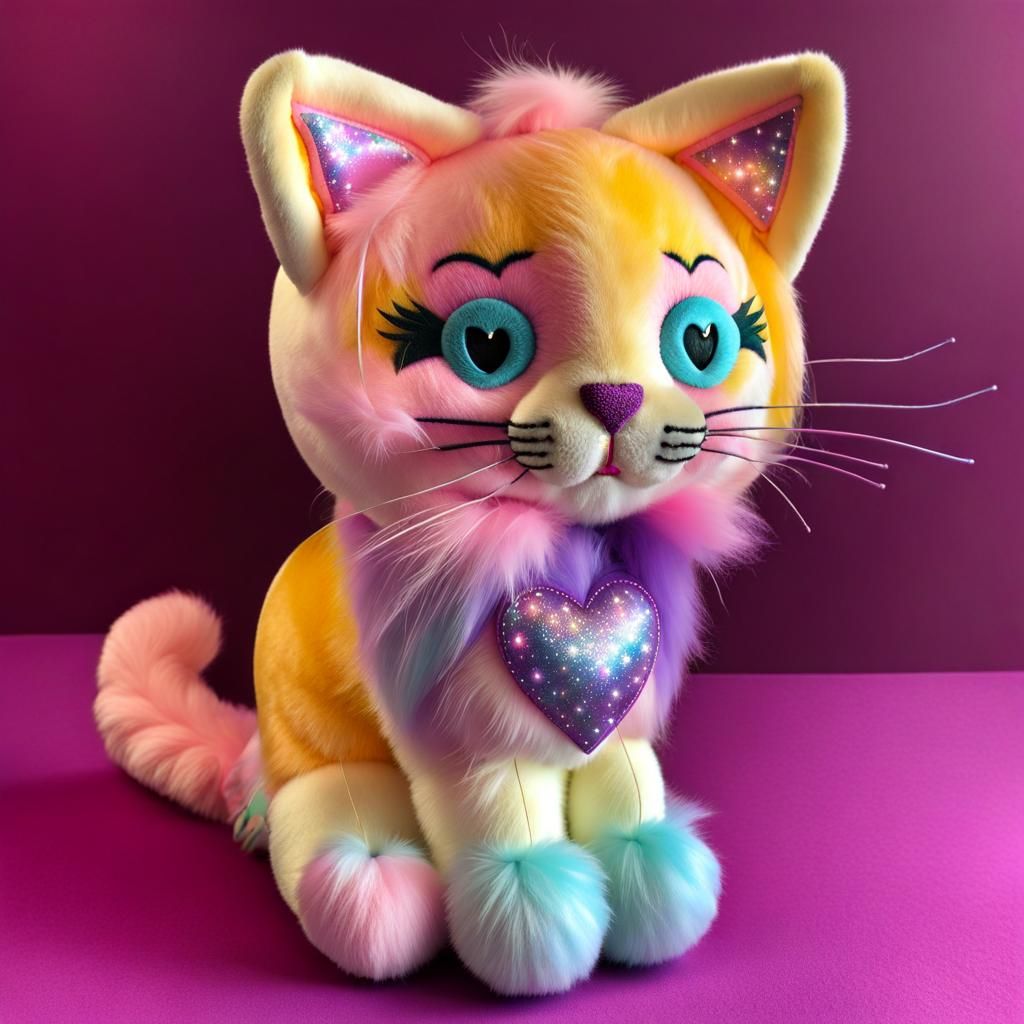 Big bobble cat head plush high resolution intricate detail Vintage retro toys 1980s toys furrever friends pink purple sp...