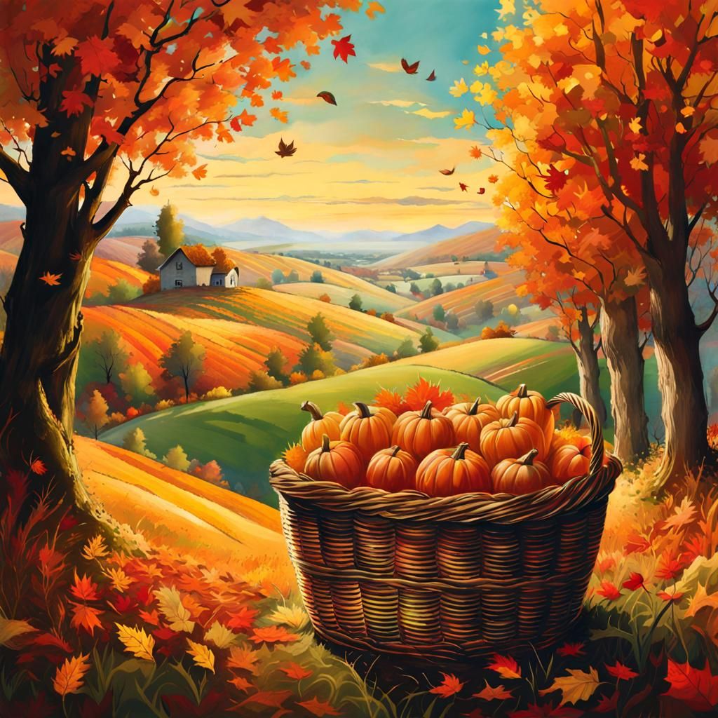 Autumn Harvest Countryside: A Digital Illustration