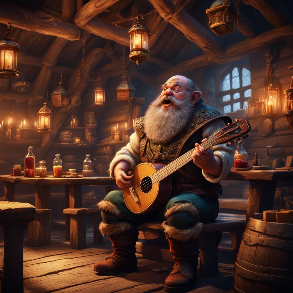 Dwarf Bard Singing in a Tavern