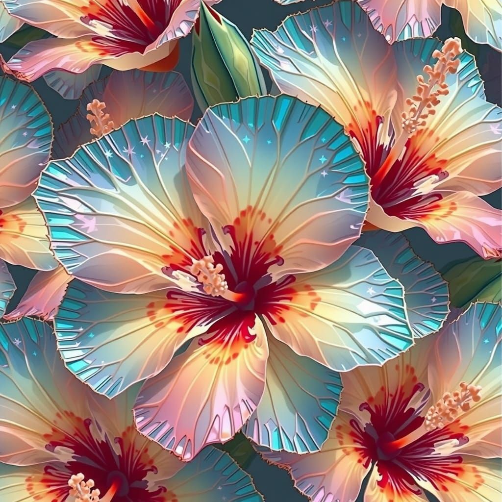 Crystal Hibiscus Flowers in Futuristic Style