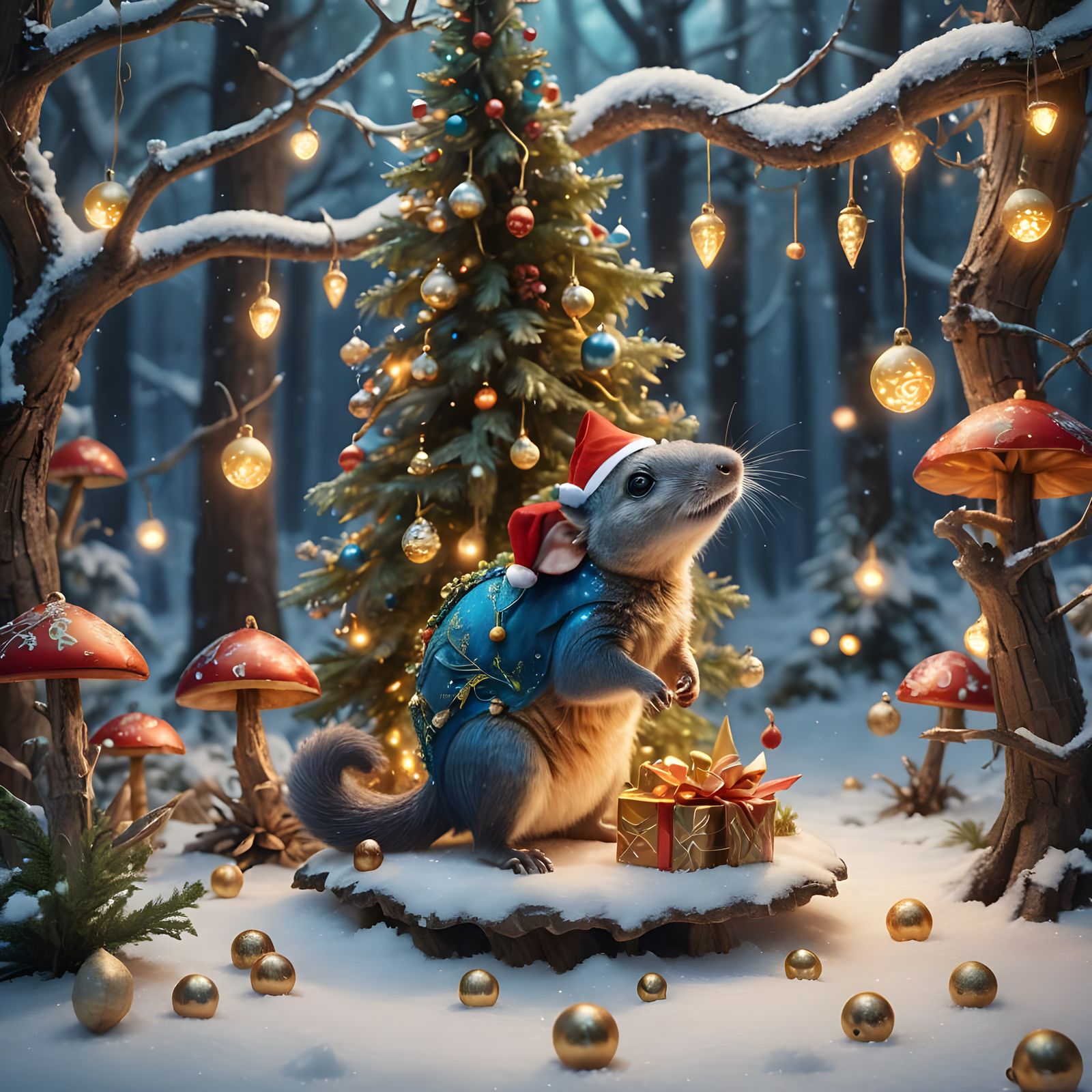 Festive Elephant Shrew Prepares for Christmas Night