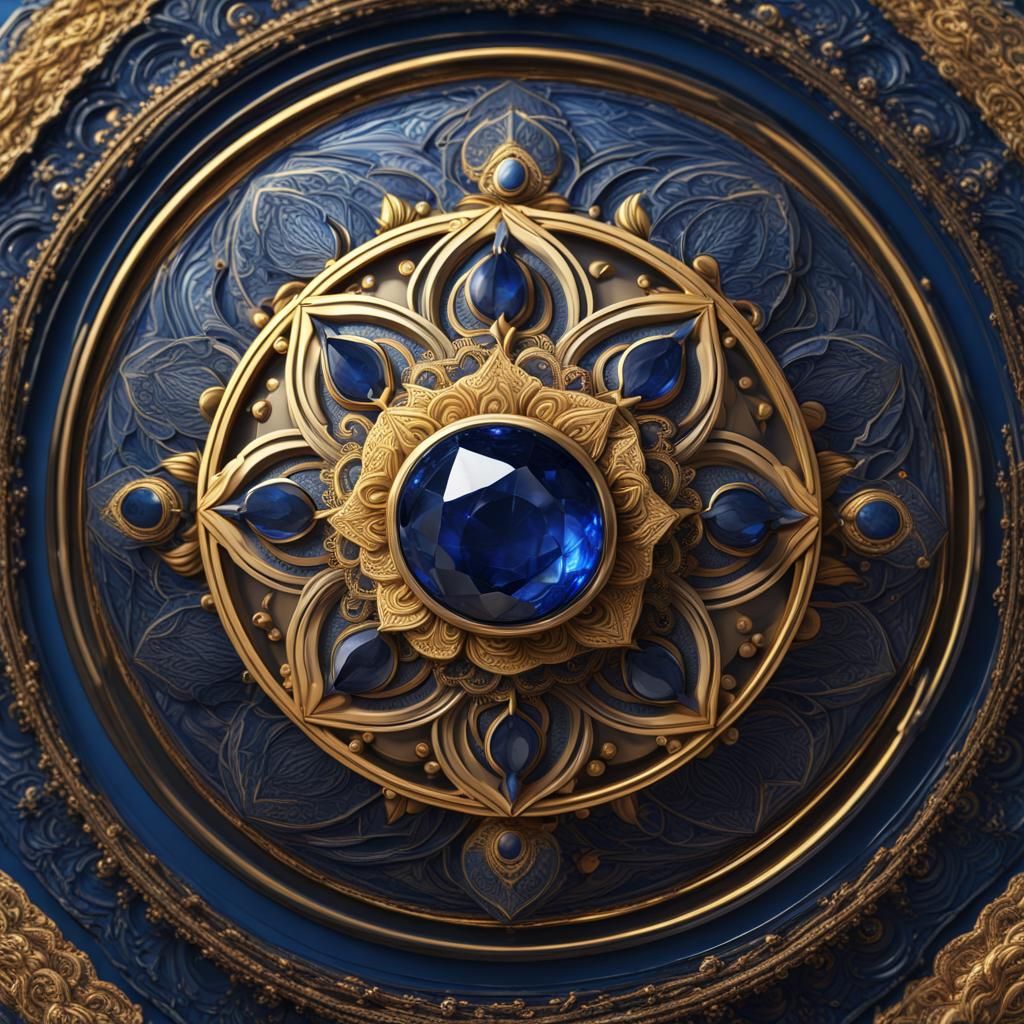 Sapphire Water Orb in Golden Mandala Circle