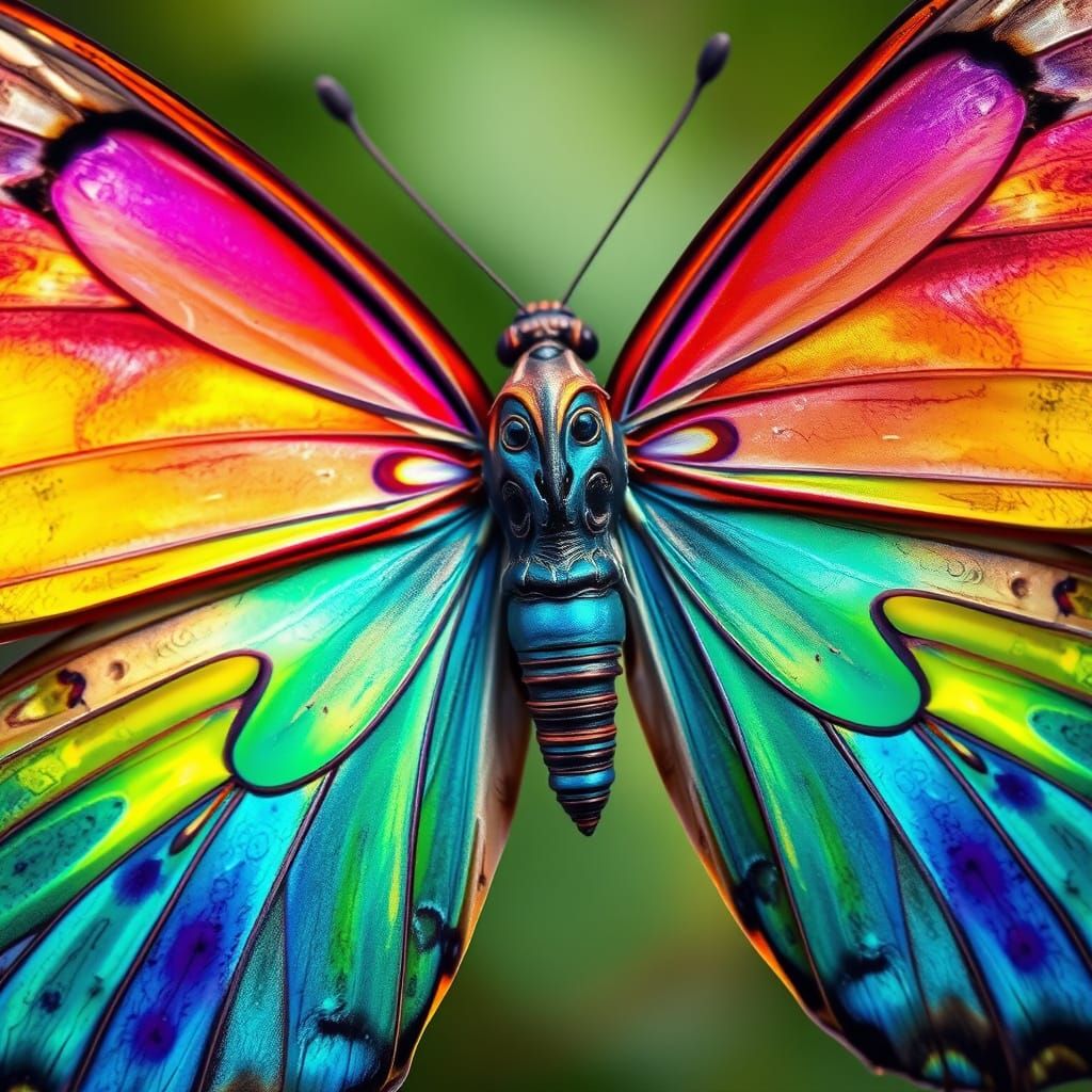 Surreal Butterfly Portrait with Intricate, Translucent Wings