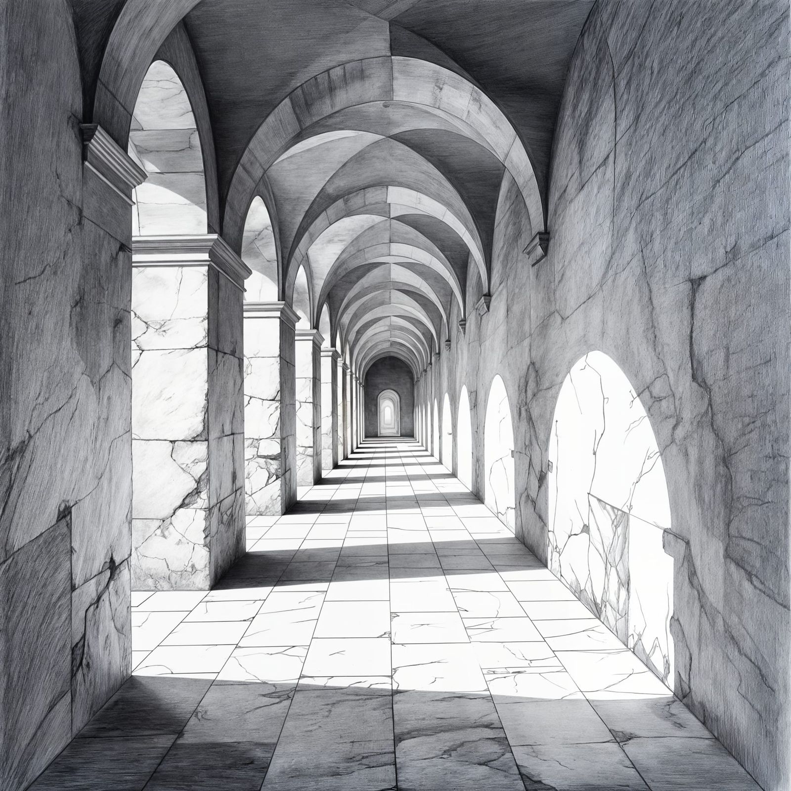 Rule of Thirds Perspective Study in Pencil Gray Scale