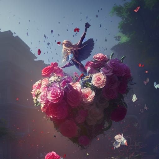 Flowering Heart with Butterflies: Hyperdetailed Concept Art
