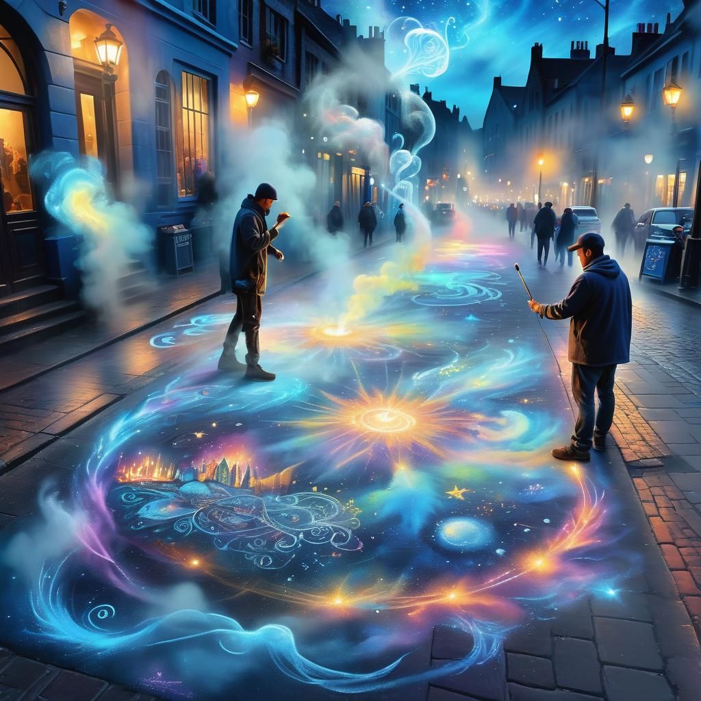 Street Chalk Art in Astral Bioluminescence Style