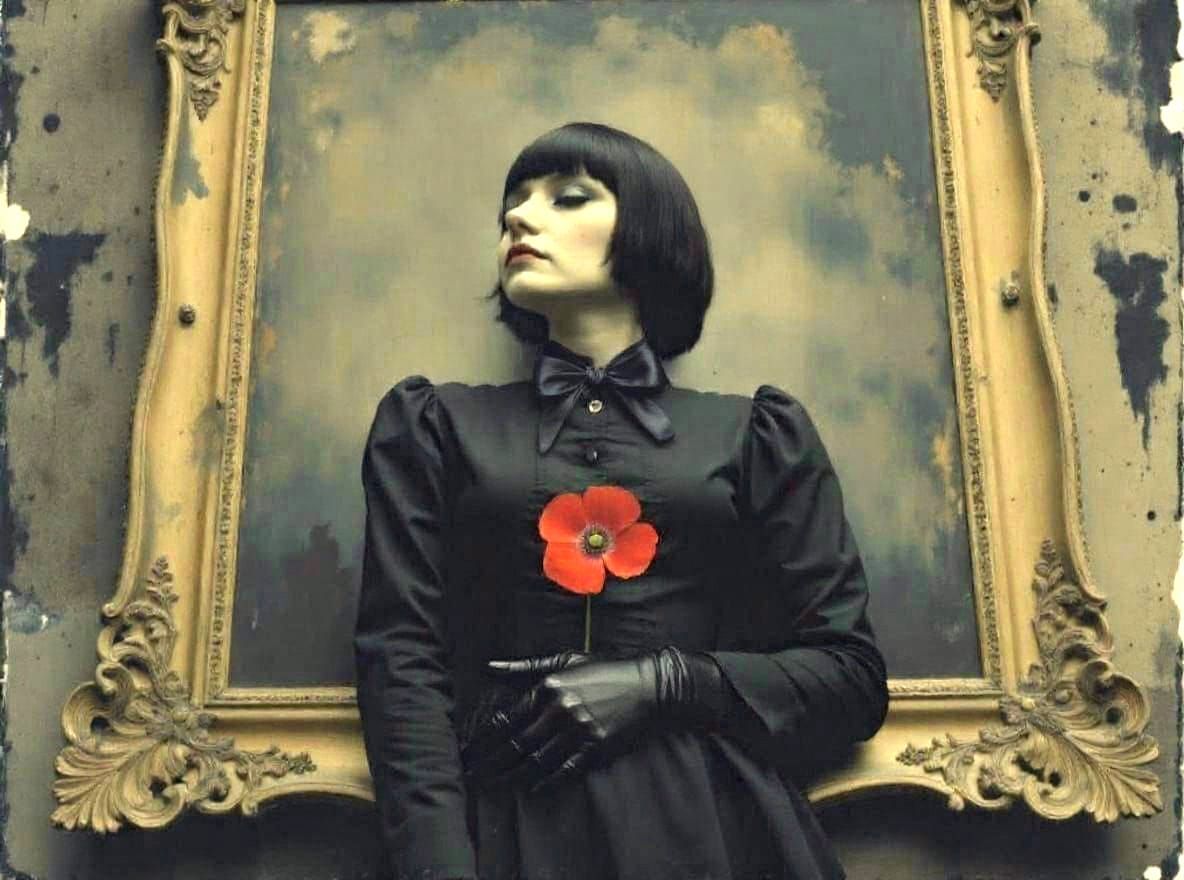 Gothic Portrait Reflected in Gilded Mirror