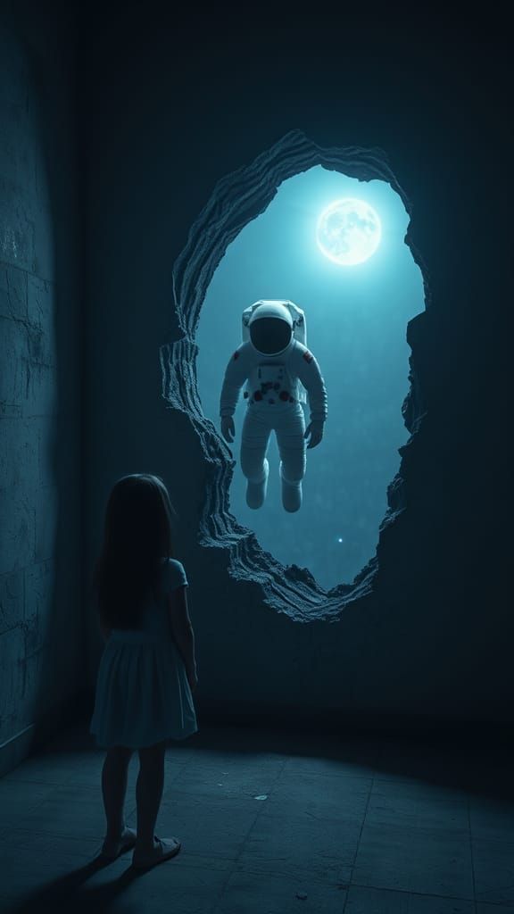 Girl in Foreboding Room Stares at Hole Reveal Eerie Space wi...