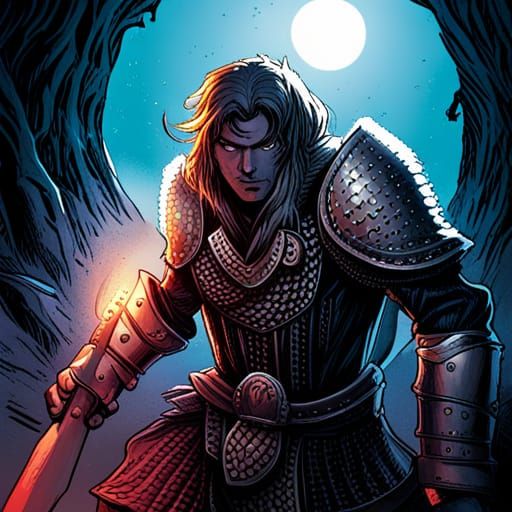 Gothic Werewolf Knight in Black Armor Comic Art