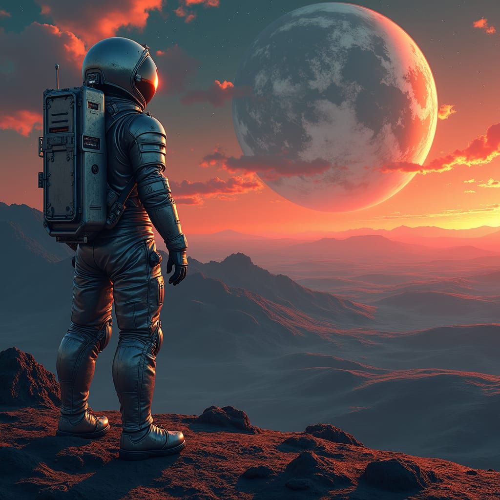Astronaut Longing for Earth on Alien Planet